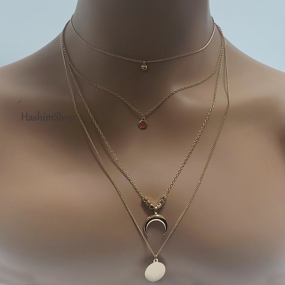 Fashion Jewelry Gold Plated Multilayer Chain Necklace